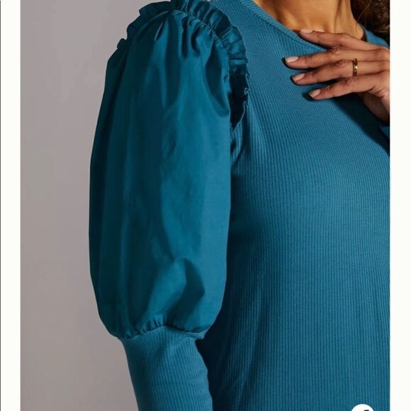 Anthropologie Ruffled Contrast Top | Size: XS Petite | Color: Turquoise - Picture 6 of 6